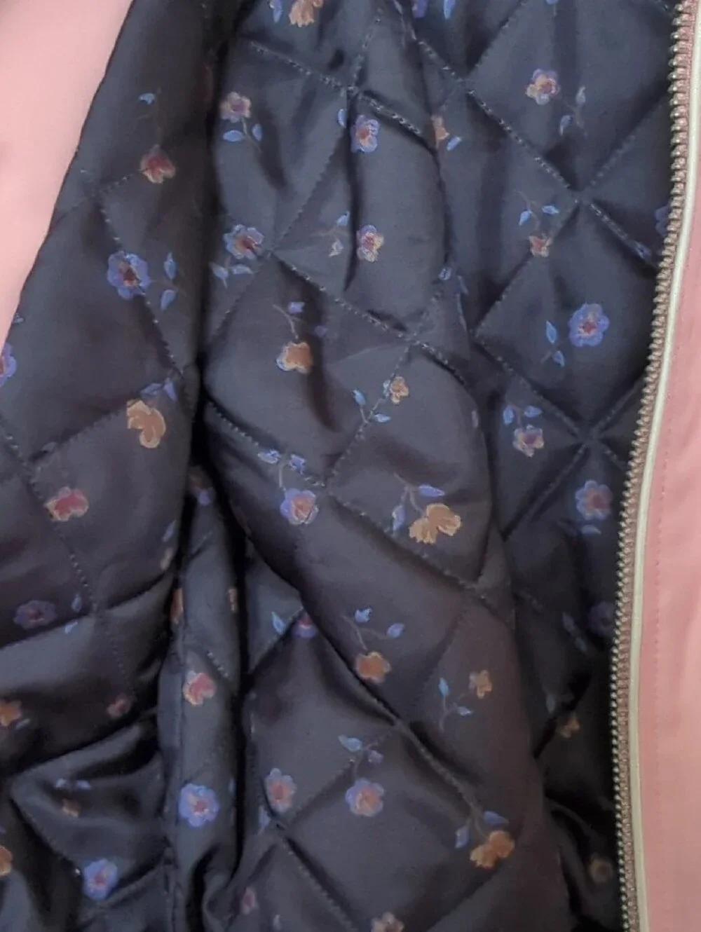 Coach Quilted Jacket with Purple Ground and Pink Floral Accents